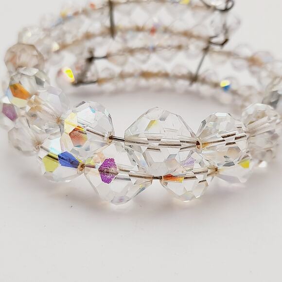 Vintage 1950s Clear Aurora Borealis Crystal Two Strand Bracelet – 6 3/4 Inches - Picture 13 of 13